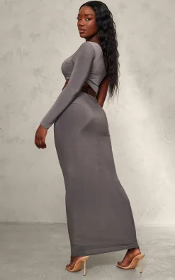 Charcoal Slinky One Shoulder Cut Out Midaxi Dress