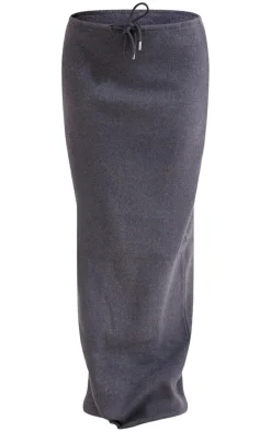 Charcoal Soft Brushed Rib Drawstring Waist Maxi Skirt