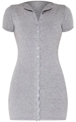 Charcoal Soft Knit Button Through Mini Dress
