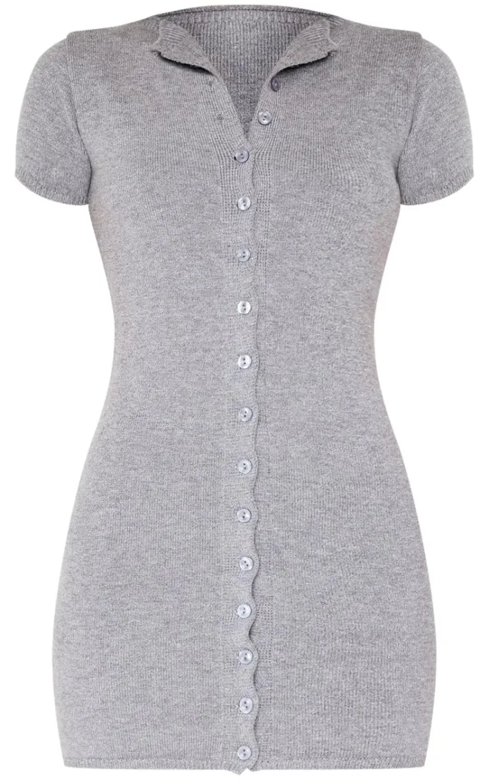 Charcoal Soft Knit Button Through Mini Dress