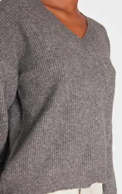 Charcoal Soft Knit V Neck Oversized Sweater