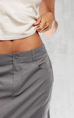 Charcoal Soft Peached Woven Split Front Midi Skirt