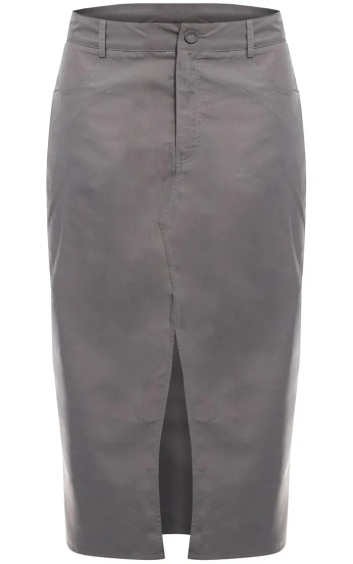 Charcoal Soft Peached Woven Split Front Midi Skirt