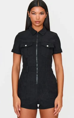 Charcoal Soft Tailored Utility Detail Romper