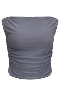 Charcoal Soft Touch Backless Side Ruched Top