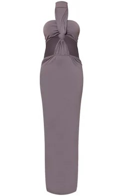 Charcoal Soft Touch High Neck Bandeau Maxi Dress