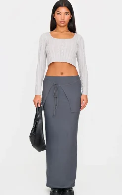 Charcoal Soft Touch Overlay Detail Jersey Maxi Skirt