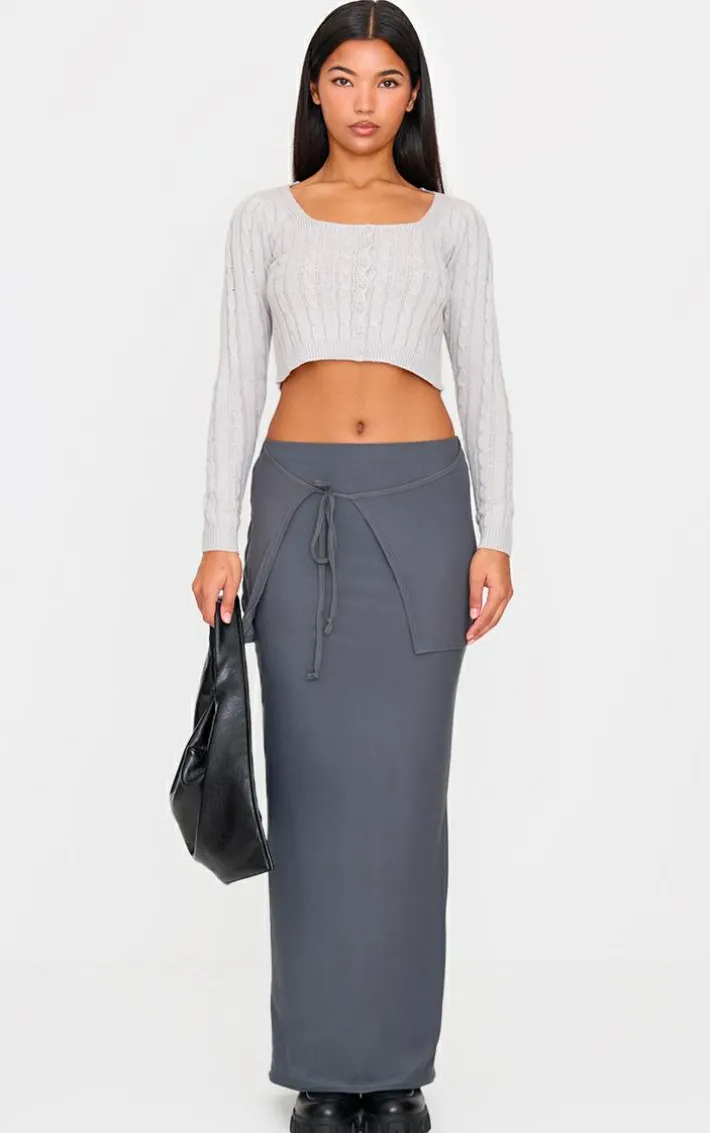 Charcoal Soft Touch Overlay Detail Jersey Maxi Skirt