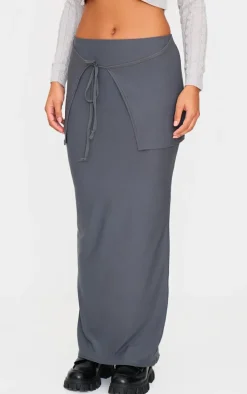 Charcoal Soft Touch Overlay Detail Jersey Maxi Skirt