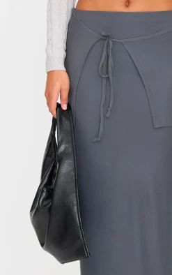 Charcoal Soft Touch Overlay Detail Jersey Maxi Skirt