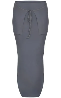 Charcoal Soft Touch Overlay Detail Jersey Maxi Skirt