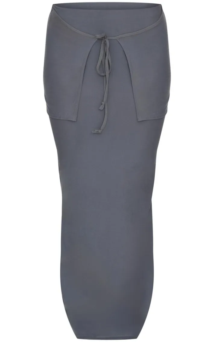 Charcoal Soft Touch Overlay Detail Jersey Maxi Skirt