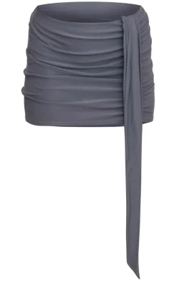 Charcoal Soft Touch Ruched Drape Front Mini Skirt