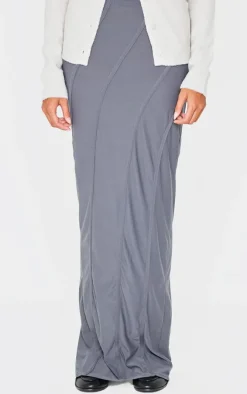 Charcoal Soft Touch Seam Detail Maxi Skirt
