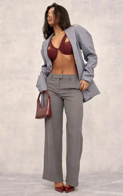 Charcoal Soft Twill Blend Low Rise Tailored Pants