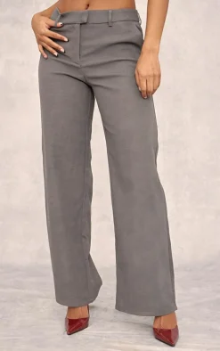 Charcoal Soft Twill Blend Low Rise Tailored Pants