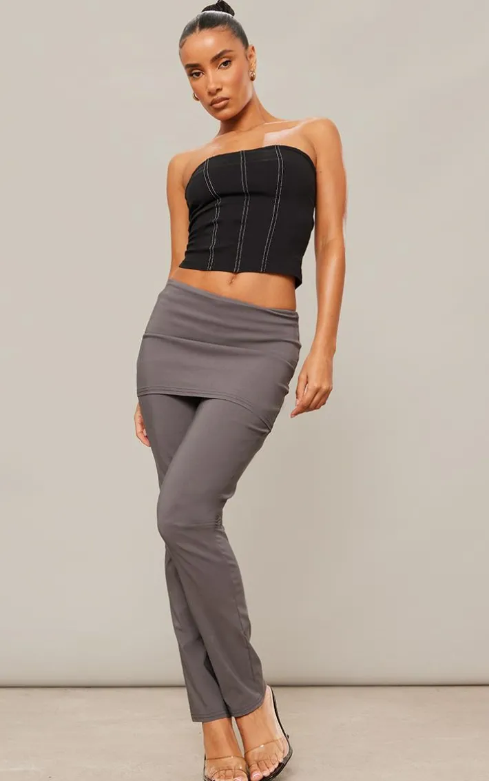 Charcoal Stretch Woven Peplum Skirt Pants