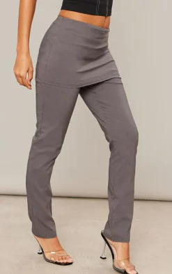 Charcoal Stretch Woven Peplum Skirt Pants