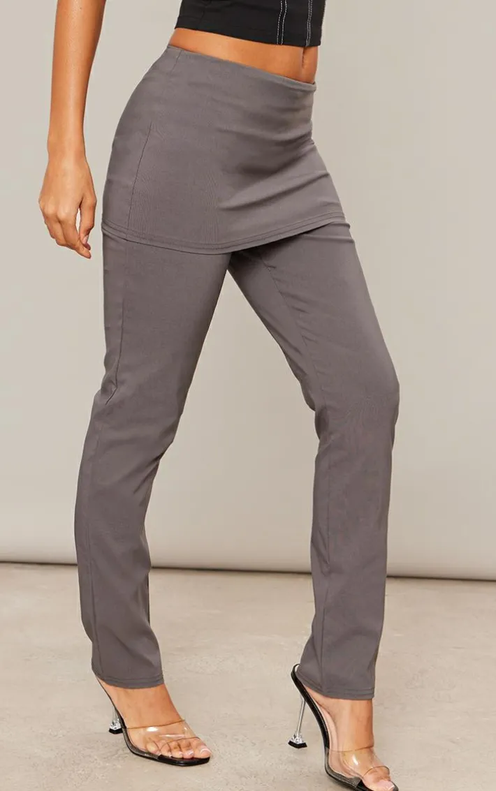 Charcoal Stretch Woven Peplum Skirt Pants