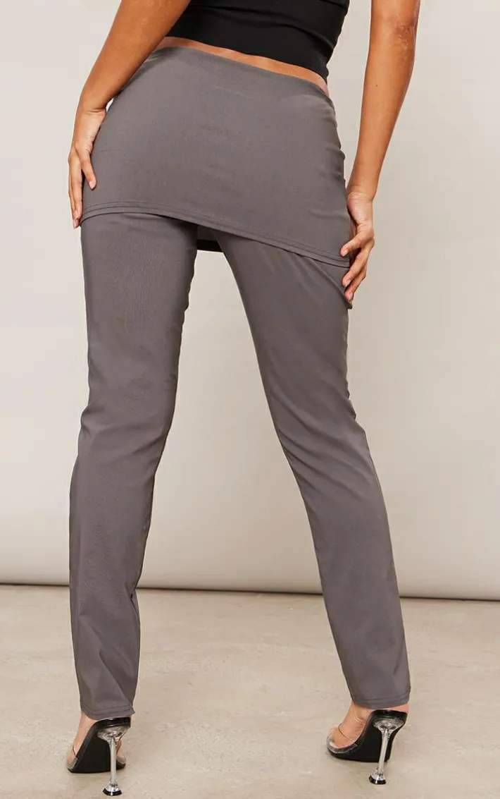 Charcoal Stretch Woven Peplum Skirt Pants