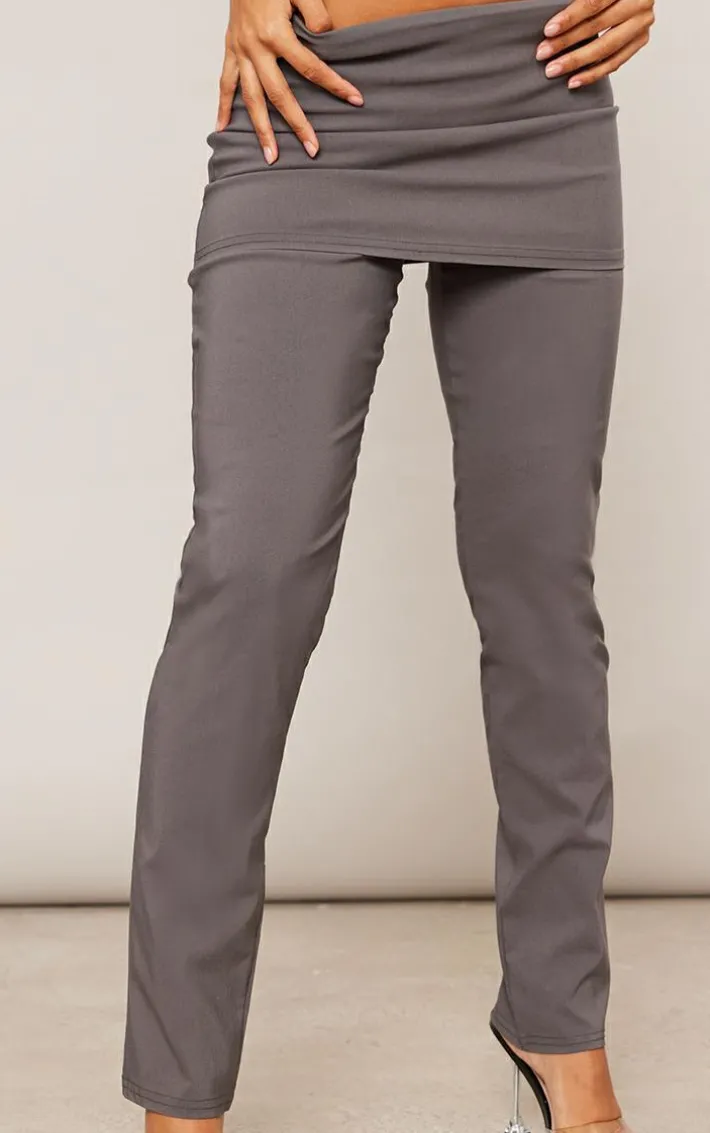 Charcoal Stretch Woven Peplum Skirt Pants