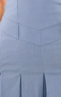 Charcoal Stretch Woven Pleated Strappy Shift Dress