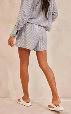 Charcoal Stripe Cotton Elasticated Floaty Shorts