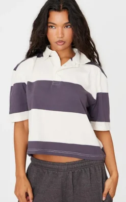 Charcoal Striped Collared T Shirt