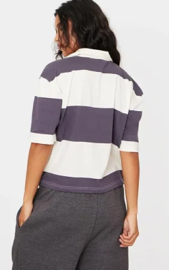 Charcoal Striped Collared T Shirt