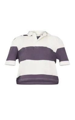 Charcoal Striped Collared T Shirt