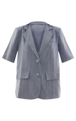 Charcoal Striped Short Sleeve Oversized Blazer