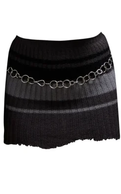Charcoal Stripes Raw Edge Knit Micro Mini Skirt