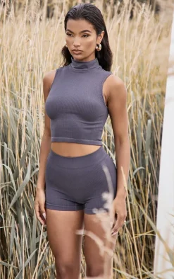 Charcoal Structured Snatched Rib Hot Pants