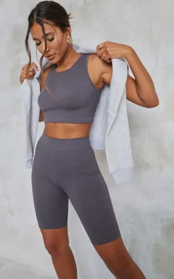 Charcoal Structured Snatched Rib Sleeveless Crop Top