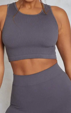 Charcoal Structured Snatched Rib Sleeveless Crop Top