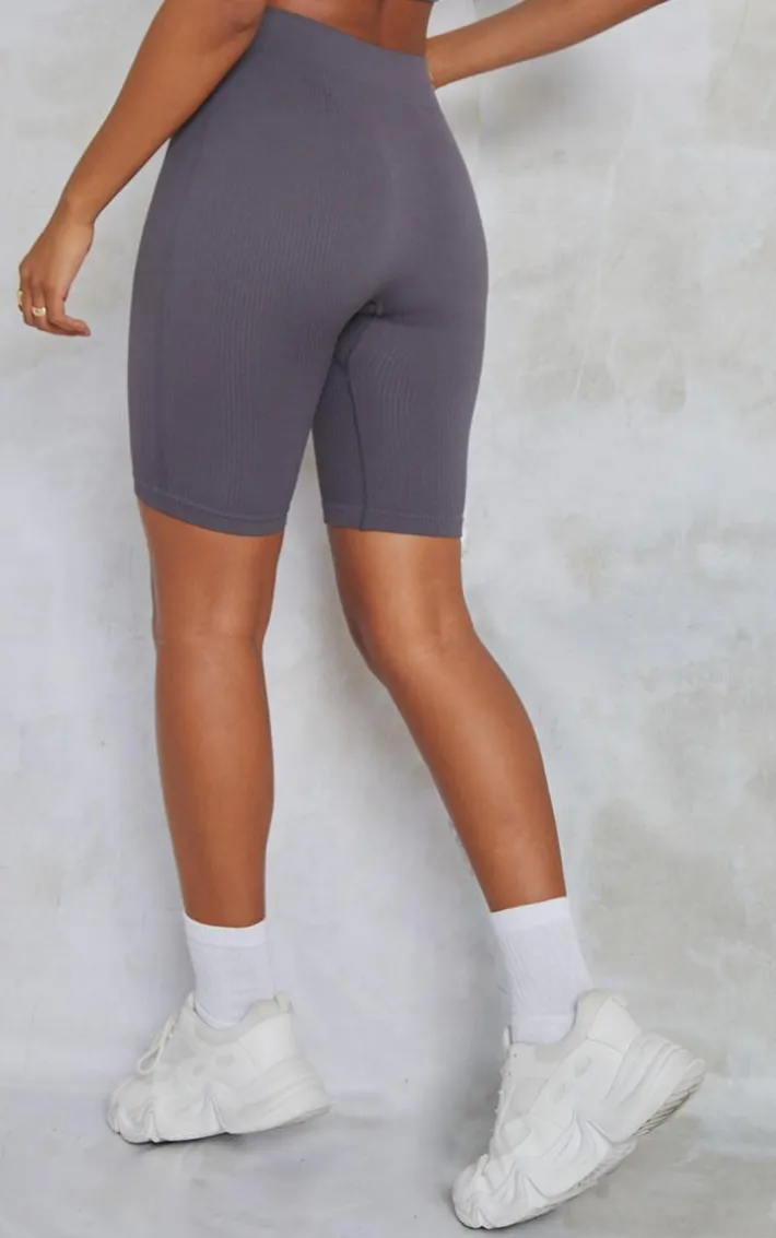 Charcoal Structured Snatched Rib Bike Shorts