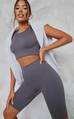 Charcoal Structured Snatched Rib Bike Shorts