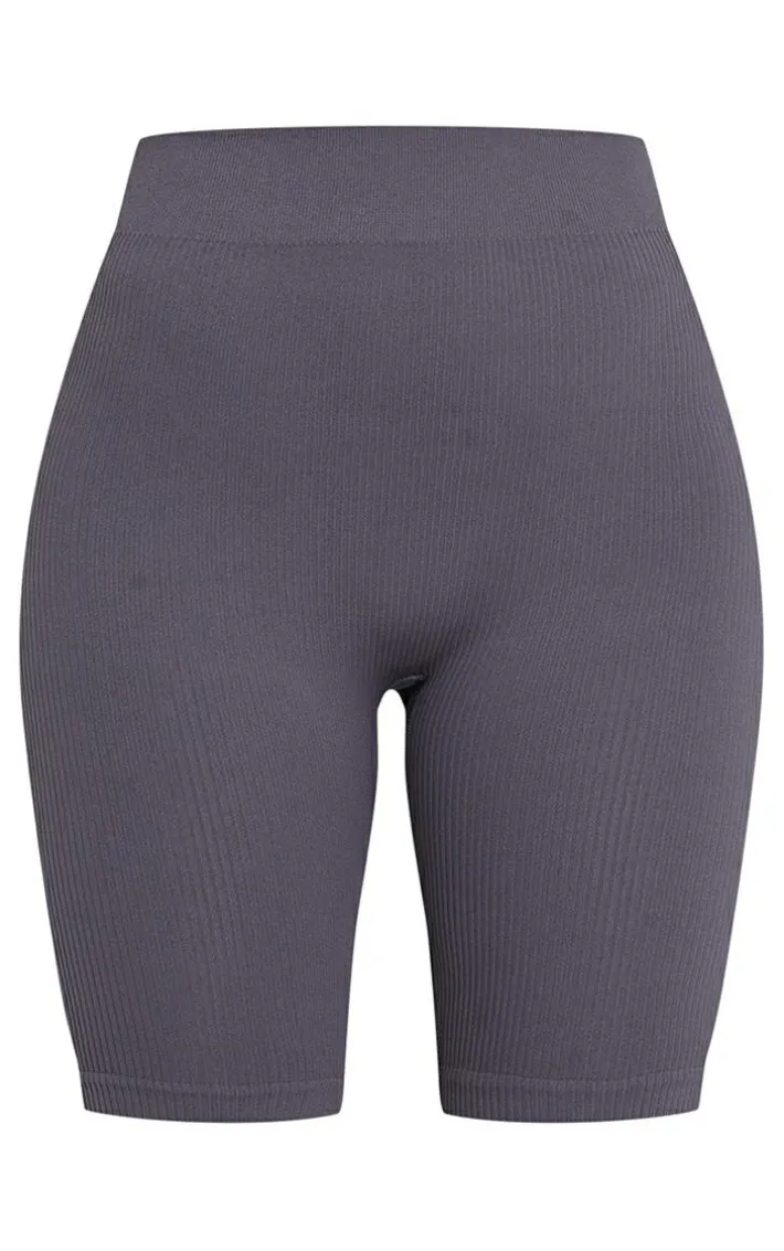 Charcoal Structured Snatched Rib Bike Shorts