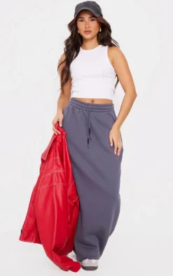 Charcoal Sweat Drawstring Midi Skirt