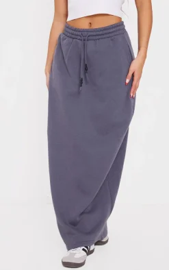 Charcoal Sweat Drawstring Midi Skirt