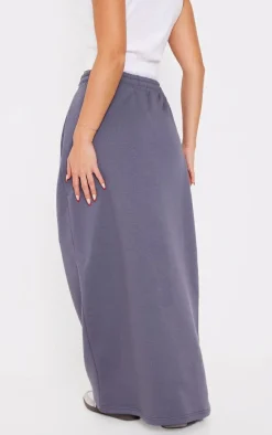 Charcoal Sweat Drawstring Midi Skirt