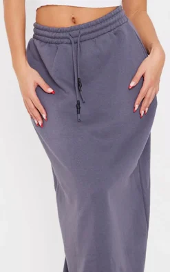 Charcoal Sweat Drawstring Midi Skirt