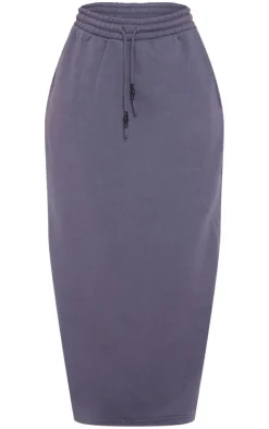 Charcoal Sweat Drawstring Midi Skirt