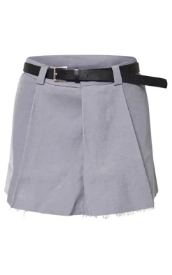 Charcoal Tailored Belted Pleated Mid Rise Micro Mini Skirt