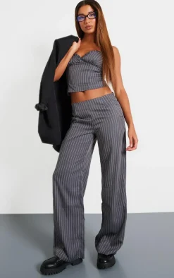 Charcoal Tailored Pinstripe Low Rise Straight Leg Pants