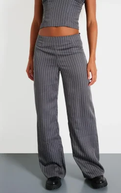 Charcoal Tailored Pinstripe Low Rise Straight Leg Pants