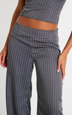 Charcoal Tailored Pinstripe Low Rise Straight Leg Pants