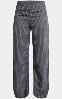 Charcoal Tailored Pinstripe Low Rise Straight Leg Pants