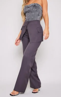 Charcoal Tailored Skirt Overlay Straight Leg Pants