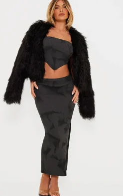 Charcoal Tie Dye Rib Knit Side Split Maxi Skirt